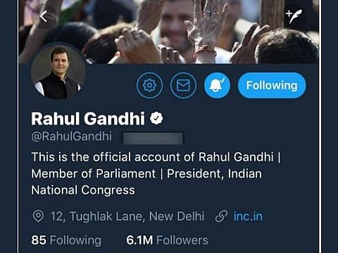 Congress chief Rahul Gandhi's Twitter handle is now @RahulGandhi (Screengrab)