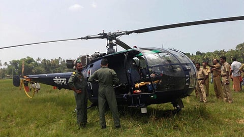 A Chetak helicopter of the Southern Naval Command made a 'safe precautionary landing' at Muhamma in Alappuzha. (EPS)