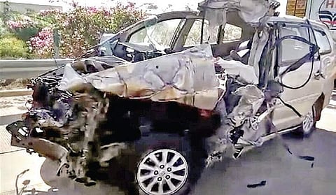 The mangled Toyota Innova in which the seven doctors were travelling. | PTI