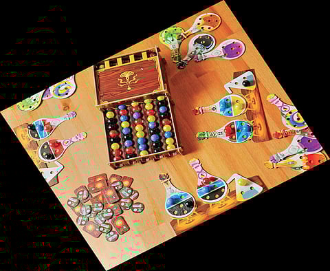 Kaboom with coloured marbles