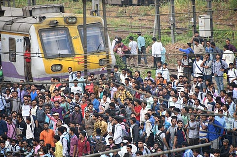 Railway job aspirants held a demonstration in Mumbai. (Express Photo Service)