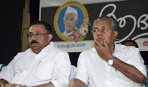 A file image of KPCC president MM Hassan and Chief Minister Pinarayi Vijayan.(Photo |EPS)