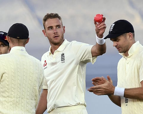England's Stuart Broad, center, acknowledges the crowd on reaching 400th Test wicket, against New Zealand during their first Test in Auckland, Thursday, March 22, 2018. | AP