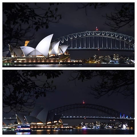 The lights went out on two of Sydney's most famous landmarks for the 11th anniversary of the climate change awareness campaign Earth Hour, among the first landmarks around the world to dim their lights for the event. | AFP