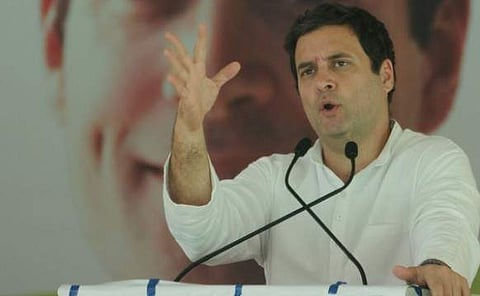 AICC President Rahul Gandhi speaking at Janashirvada Yathra in Chamarajanagara on Saturday.(Express Photo | Udayashankar S)
