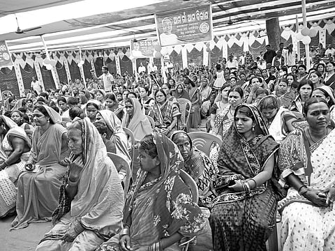 Villagers attending Ama Gaon Ama Bikash programme at Palasola panchayat on Wednesday | Express