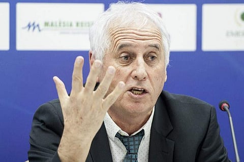 Newly appointed coach of Kosovo's national soccer team Bernard Challandes speaks during a press conference on March 2, 2018 in Pristina. | AFP