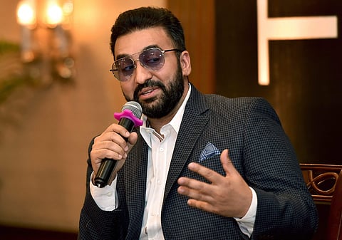Businessman and former co-owner of Rajasthan Royals cricket team Raj Kundra during an interactive session in Kolkata on Friday. | PTI