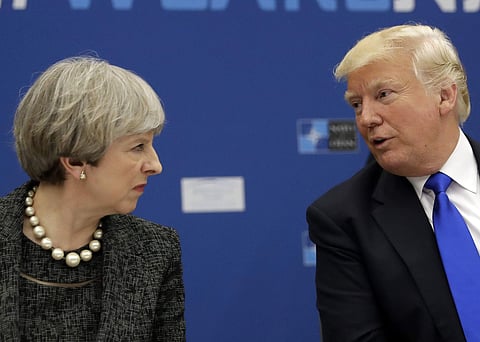 US President Donald Trump and Britain Prime Minister Theresa May (Photo | AP)