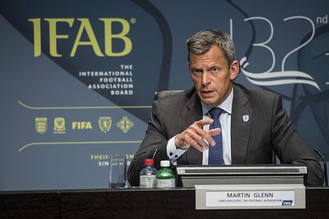 Martin Glenn, Chief Executive Football Association, speaks during the press conference of the 132nd IFAB Annual General Meeting at the Home of FIFA in Zurich. | AP