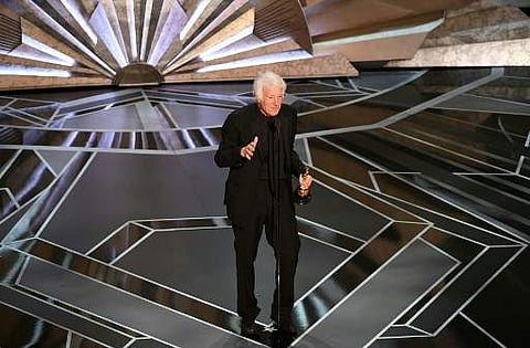 Cinematographer Roger A. Deakins delivers a speech after he won the Oscar for Best Cinematography for 'Blade Runner 2049' during the 90th Annual Academy Awards show. (AFP)