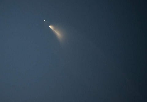 A SpaceX Falcon 9 rocket is seen over Los Angeles, California after launching from Vandenberg Air Force Base. (Photo | AFP)