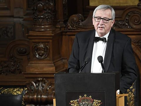 President of the European Commission Jean-Claude Juncker delivers a speech during the traditional St.Matthew's Day banquet (Matthiae-Mahlzeit) in the City Hall in Hamburg, Germany March 2, 2018. (Photo: Reuters)