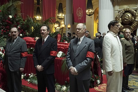 This image released by IFC Films shows, from left, Dermot Crowley, Paul Whitehouse, Steve Buscemi, Jeffrey Tambor and Paul Chahidi in a scene from 'The Death of Stalin.' | AP