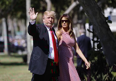 President Donald Trump and first lady Melania Trump arrive for Easter services at Episcopal Church of Bethesda-by-the-Sea. (Photo | AP)