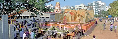 The 62-ft-tall Hanumana statue near Kacharakananhalli Main Road in HBR layout in Bengaluru on Tuesday | Vinod Kumar T
