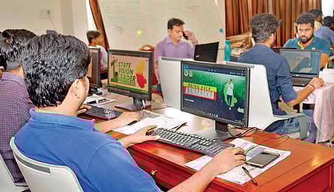 Volunteers at JD(S) social media cell in Bengaluru | Pushkar V