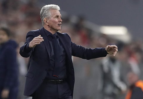 Bayern coach Jupp Heynckes reacts during the Champions League quarter final second leg soccer match between FC Bayern Munich and Sevilla FC at the Allianz Arena stadium in Munich, Germany, Wednesday, April 11, 2018. | AP