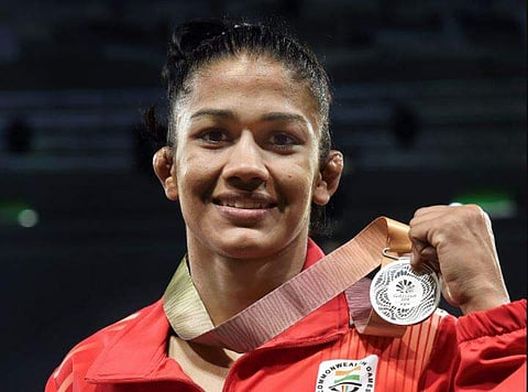 Babita Kumari posing with her silver medal at the Commonweath games 2018. (PTI)