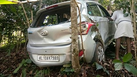 A major accident was averted as the car got stuck in a tree while falling into the gorge | EPS