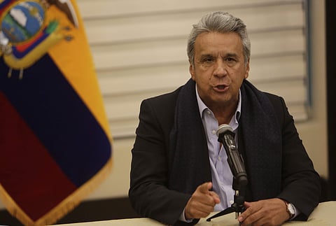 Ecuador's President Lenin Moreno talks during a news conference about the kidnapped journalists of Ecuador's El Comercio, Ecuador | AP
