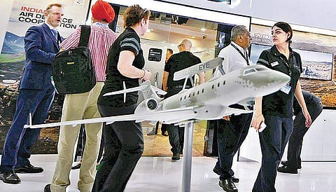 Onlookers at the Saab stall at DefExpo on Thursday | shiba prasad sahu