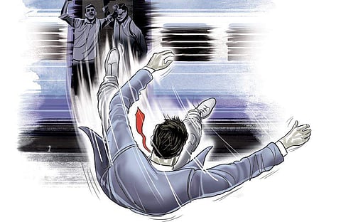 pushed from train, moving train accident