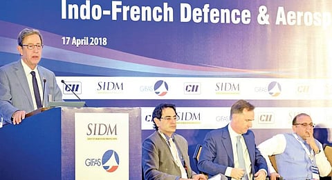 Patrick Daher, vice-chairman of the The French Aerospace Industries Association, addressing the conference at a hotel in Bengaluru on Tuesday | pandarinath b