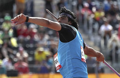 Neeraj Chopra competes in the men's javelin qualifying at Carrara Stadium during the Commonwealth Games on the Gold Coast, Australia. (File | AP)