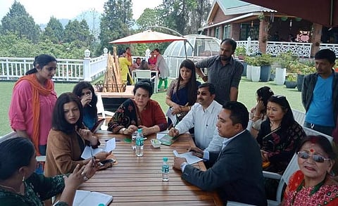 National Commission for Women chairperson Rekha Sharma listening to a woman victim of alleged police atrocities during the 105-day Gorkhaland agitation in Kalimpong on Tuesday | EPS