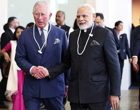 Britain's Prince Charles and Prime Minister Narendra Modi visit the Science Museum in London. (Photo | AP)