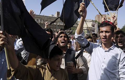 Supporters of Pashtun Protection Movement chant slogans during a rally in Lahore, Pakistan. | AP