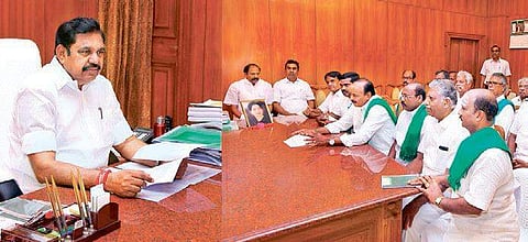 A delegation of Joint Action Council of Farmers Associations in Tamil Nadu meeting CM Edappadi K Palaniswami at the Secretariat on Wednesday | Express