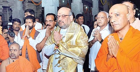 File image of BJP national president Amit Shah, Union Minister D V Sadananda Gowda and BJP leader CT Ravi in Mandya | PTI