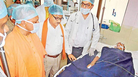 UP CM Yogi Adityanath visits Kushinagar train accident victims at Gorakhpur medical college on Thursday. | PTI