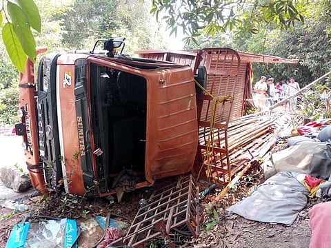 Truck that overturned in Perdoor in the early hours on Sunday (Photo | Express Photo Service)
