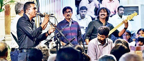 A combined choir with members from three groups came together to sing gospels