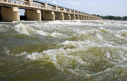 In this file photo dated, 15, June 2008, Cauvery water is seen released from upper anicut (Mukkombu) near Tiruchy, Tamil Nadu (Express Photo | M K Ashok Kumar)