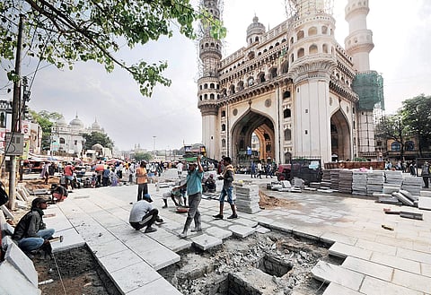 Construction work going on around Charminar in Old City on Wednesday | Sayantan Ghosh