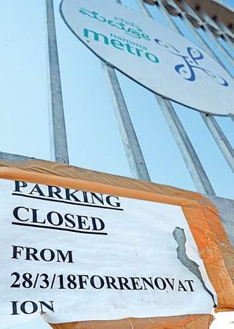 A notice informing commuters about the status of parking at Kempegowda Metro station | Pushkar V