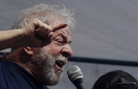 Brazilian former President Luiz Inacio Lula da Silva delivers a speech outside the Metal Workers Union headquarters in Sao Bernardo do Campo, Brazil, Saturday, April 7, 2018. | Associated Press
