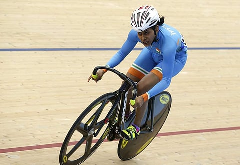 Indian cyclist Aleena Reji competes during women's Keirin first round repechage qualifiers | AP