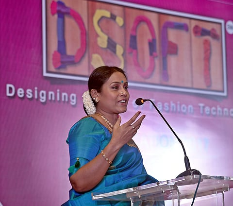 Saranya Ponvannan speaking at the convocation of her Designing School Of Fashion Technology (DSOFT), (Express File Photo)
