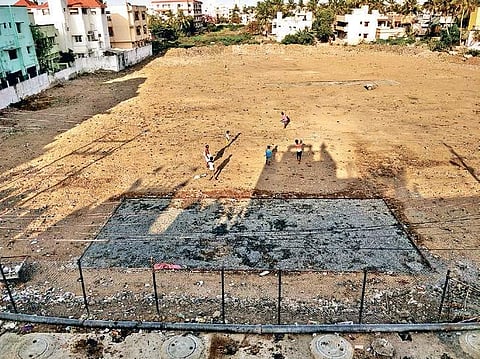 Kids enjoy a game of cricket at the HR & CE land in Selaiyur | Express
