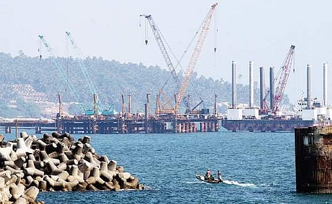 The work site of the Vizhinjam international seaport project (File | EPS)