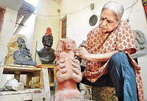 Kanaka Murthy at her studio space in her house Pushkar V