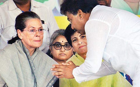 Ex-Congress chief Sonia Gandhi at a rally in Vijayapura on May 8 | express
