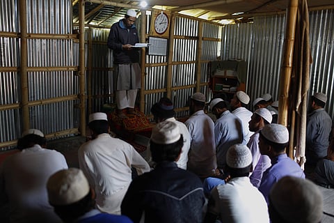 Rohingya Muslims offer Friday prayers at a refugee camp in Kathmandu, Nepal, Friday, May 18, 2018. | AP