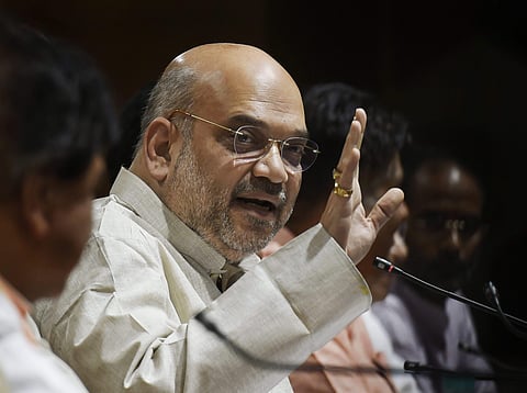 Bhartiya Janata Party president Amit Shah addresses a press conference in New Delhi on Monday. | PTI