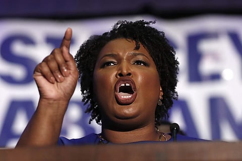 Georgia Democratic gubernatorial candidate Stacey Abrams speaks during an election-night. (Photo | AP)